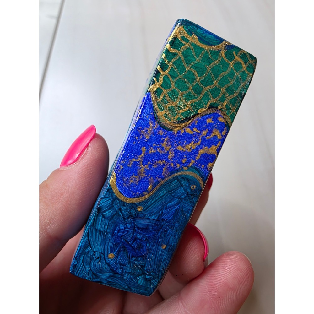 Hand Painted Wooden Evil Eye Nazar Decor Blue Gold Abstract Signed Art Block F1 - Picture 16 of 16